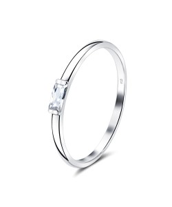 Plain Shaped Little Crystal Silver Ring NSR-4083